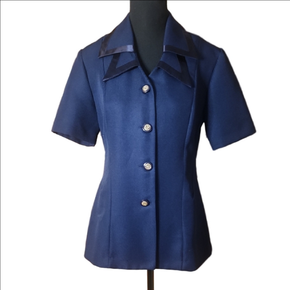 Vintage Michael Blake Navy Button-Up Blouse, Size 8